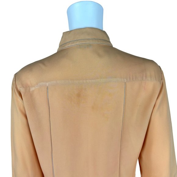 Vintage 60s Peach Blouse Women's Medium Gray Dagger Collar Long Sleeve Button Do - Picture 9 of 12